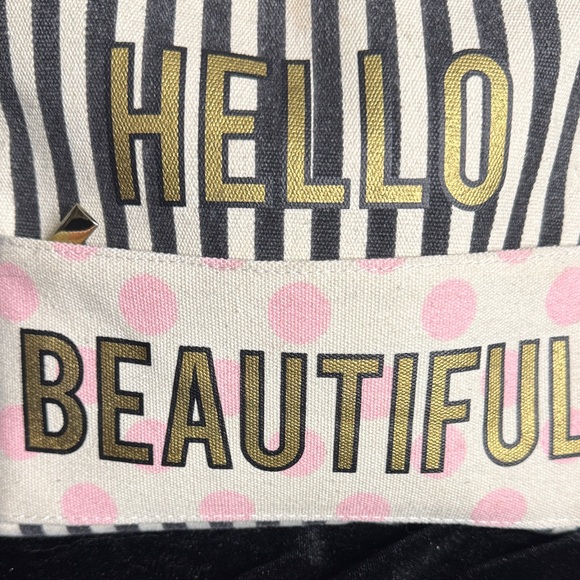 Chic Striped and Polka Dot Clutch with 'Hello Beautiful' Design - Picture 5 of 5